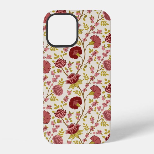 Jacobean Floral Pattern Reds Pinks Gold Cream iPhone Case (Back)