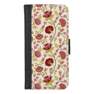Jacobean Floral Pattern Reds Pinks Gold Cream iPhone 8/7 Wallet Case
