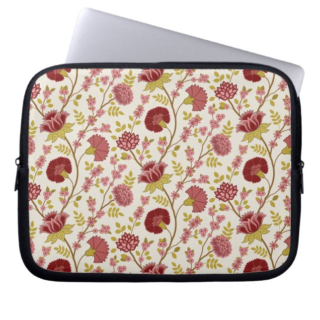 Jacobean Floral Pattern Reds Pinks Gold Cream Laptop Sleeve (Front)
