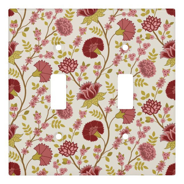 Jacobean Floral Pattern Reds Pinks Gold Cream Light Switch Cover (Front)