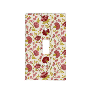 Jacobean Floral Pattern Reds Pinks Gold Cream Light Switch Cover