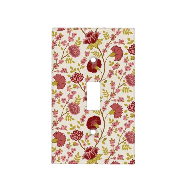 Jacobean Floral Pattern Reds Pinks Gold Cream Light Switch Cover (Front)