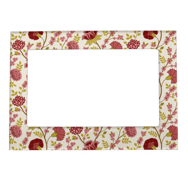 Jacobean Floral Pattern Reds Pinks Gold Cream Magnetic Frame (Front)