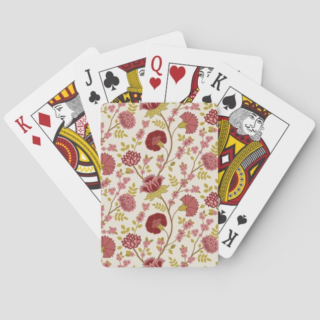 Jacobean Floral Pattern Reds Pinks Gold Cream Poker Cards (Back)
