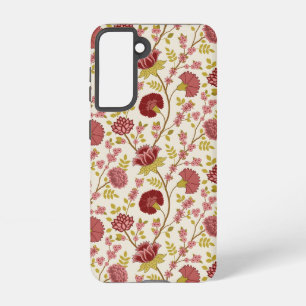 Jacobean Floral Pattern Reds Pinks Gold Cream Samsung Galaxy S21 Case