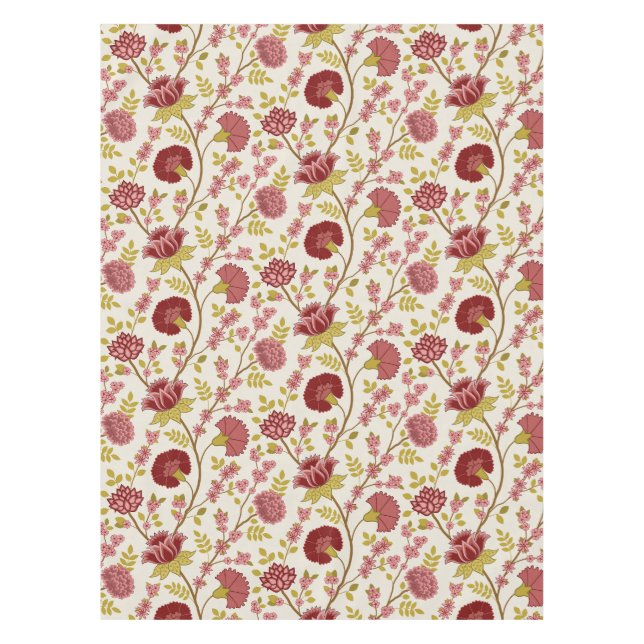 Jacobean Floral Pattern Reds Pinks Gold Cream Tablecloth (Front)