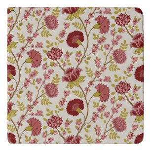 Jacobean Floral Pattern Reds Pinks Gold Cream Trivet