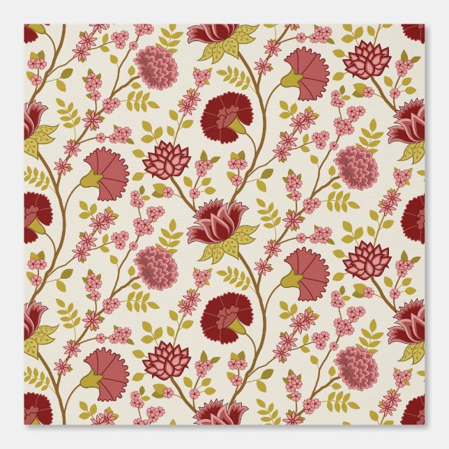 Jacobean Floral Pattern Reds Pinks Gold Cream Wallpaper (Front)