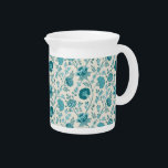 Jacobean Floral Pattern Teals on Cream Beverage Pitcher<br><div class="desc">Jacobean style floral surface pattern design in contrasting teals on a cream color background.</div>