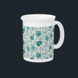 Jacobean Floral Pattern Teals on Cream Beverage Pitcher<br><div class="desc">Jacobean style floral surface pattern design in contrasting teals on a cream color background.</div>