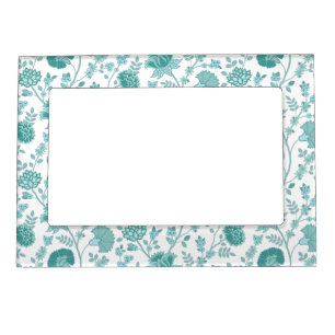 Jacobean Floral Pattern Teals on White Magnetic Frame