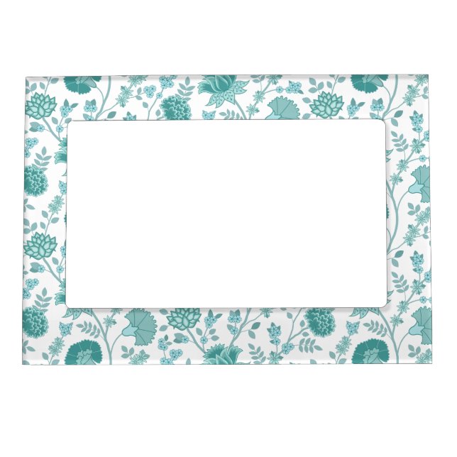 Jacobean Floral Pattern Teals on White Magnetic Frame (Front)