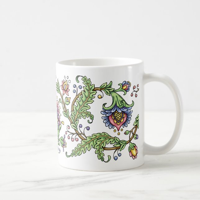 Jacobean Floral Pen and Ink Drawing Mug (Right)