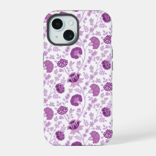 Jacobean Floral Repeat Pattern Pinks on White iPhone 15 Case