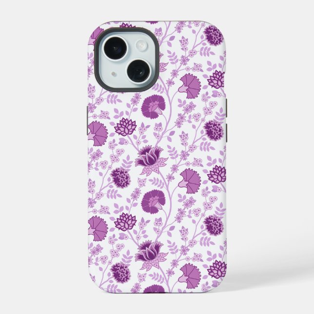 Jacobean Floral Repeat Pattern Pinks on White Iphone Case (Back)