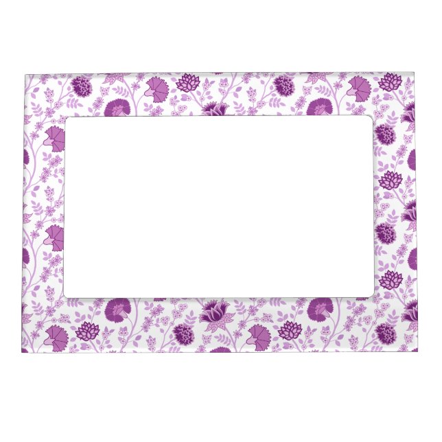 Jacobean Floral Repeat Pattern Pinks on White Magnetic Frame (Front)