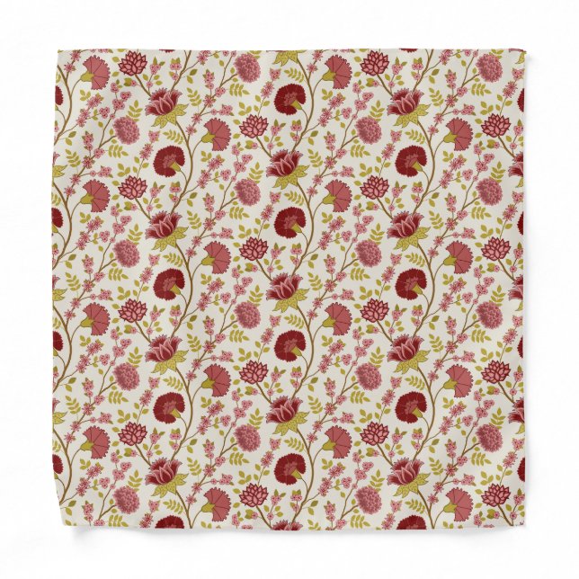 Jacobean Floral Rpt Pattern Reds Pinks Gold Cream Bandana (Front)
