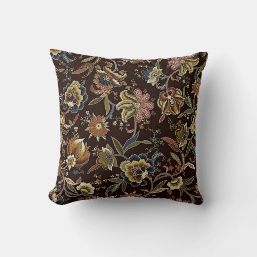 Jacobean Floral Throw Pillow | Zazzle