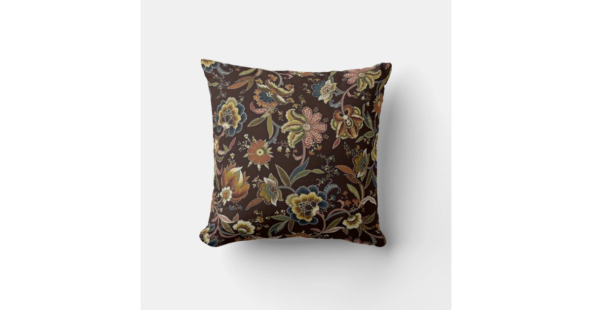 Jacobean Floral Throw Pillow | Zazzle
