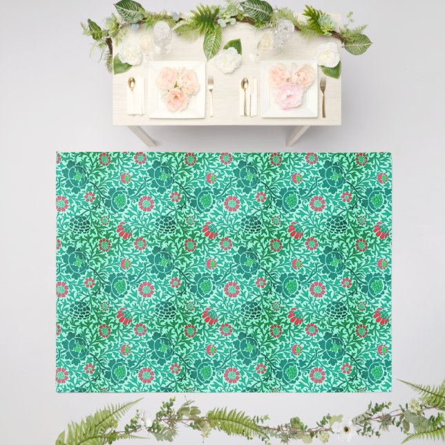 Jacobean Floral, Turquoise, Aqua and Coral Outdoor Rug (Insitu (Wedding 2))