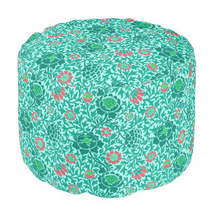 Jacobean Floral, Turquoise, Aqua and Coral Pouf