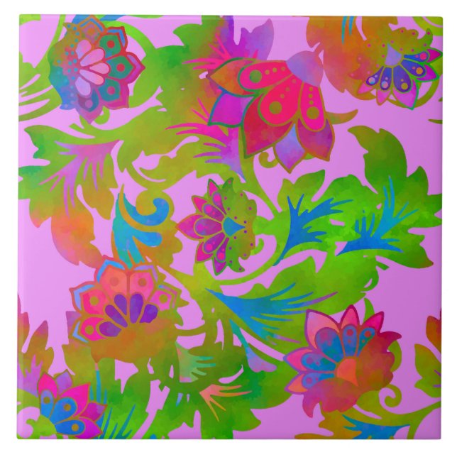Jacobean Floral Twist Blush Ceramic Tile (Front)