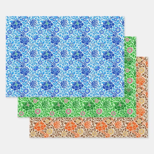 Jacobean Floral Wallpaper Blue Green and Orange  Wrapping Paper Sheets