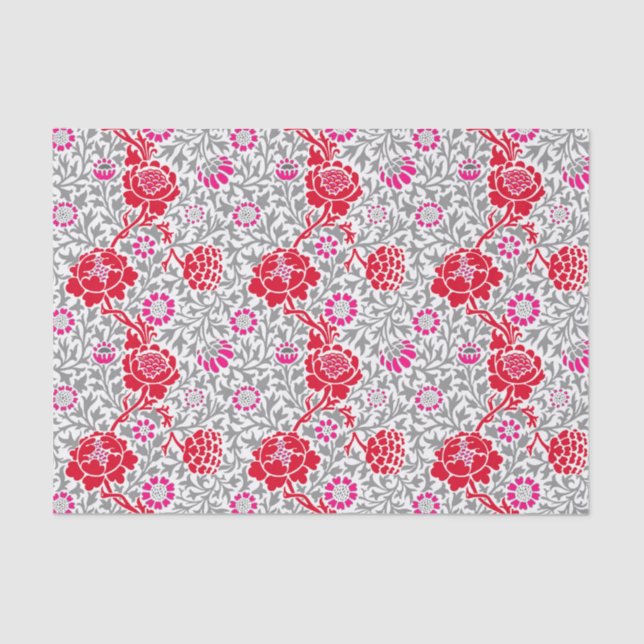 Jacobean Floral Wallpaper, Deep Red, Pink & Gray Tissue Paper (Front)