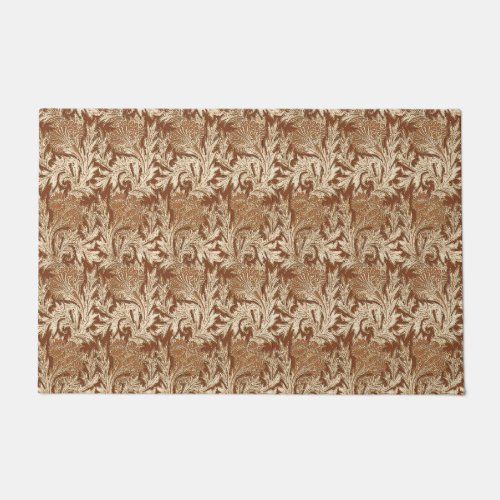 Jacobean Flower Damask Brown and Taupe Tan Doormat