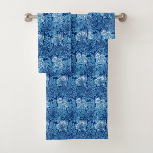 Jacobean Flower Damask, Cobalt and Light Blue Bath Towel Set