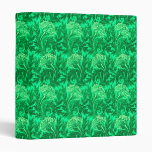 Jacobean Flower Damask, Emerald and Lime Green 3 Ring Binder