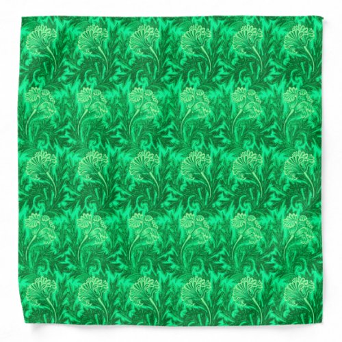 Jacobean Flower Damask Emerald and Lime Green Bandana