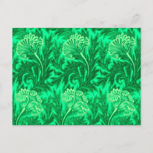 Jacobean Flower Damask, Emerald and Lime Green Postcard