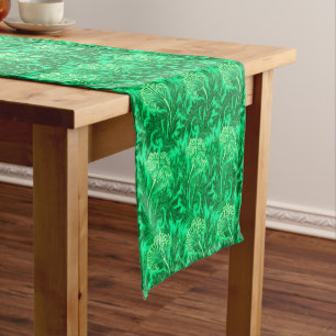 Jacobean Flower Damask, Emerald and Lime Green Short Table Runner