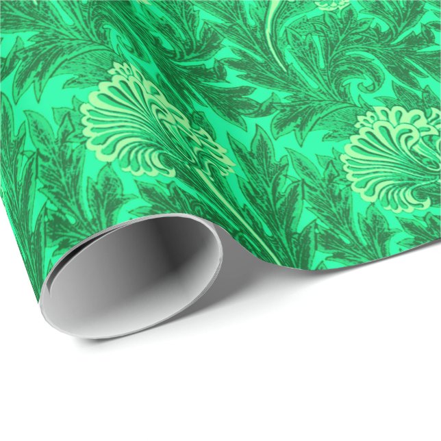 Jacobean Flower Damask, Emerald and Lime Green Wrapping Paper (Roll Corner)