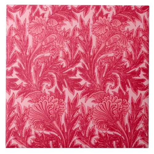 Jacobean Flower Damask Fuchsia and Light Pink Ceramic Tile