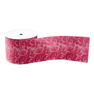 Jacobean Flower Damask, Fuchsia and Light Pink Grosgrain Ribbon