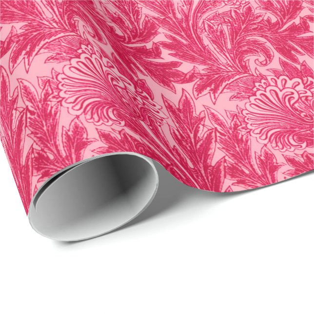 Jacobean Flower Damask, Fuchsia and Light Pink Wrapping Paper (Roll Corner)