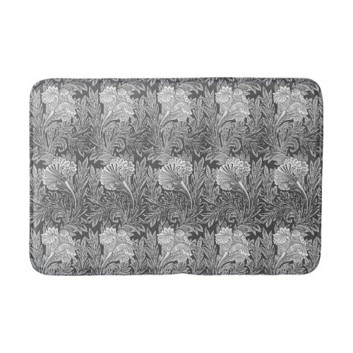 Jacobean Flower Damask Gray  Grey and White Bathroom Mat