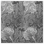 Jacobean Flower Damask, Gray / Grey and White Fabric