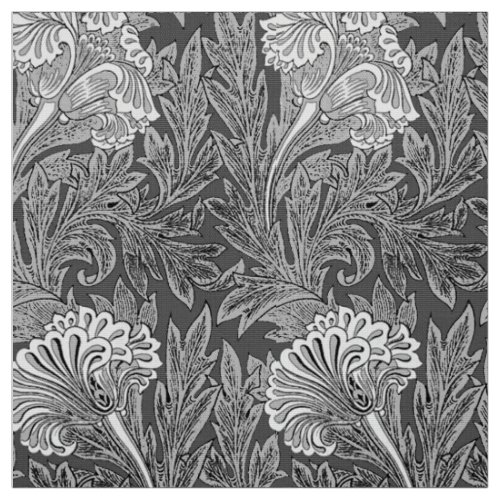 Jacobean Flower Damask Gray  Grey and White Fabric