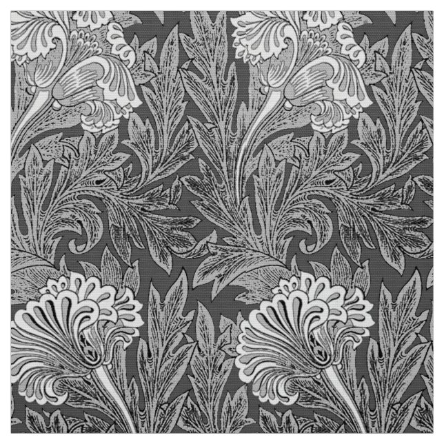Jacobean Flower Damask, Gray / Grey and White Fabric (Swatch)