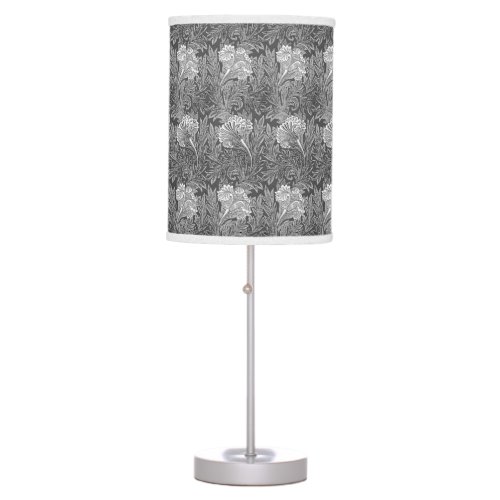 Jacobean Flower Damask Gray  Grey and White Table Lamp