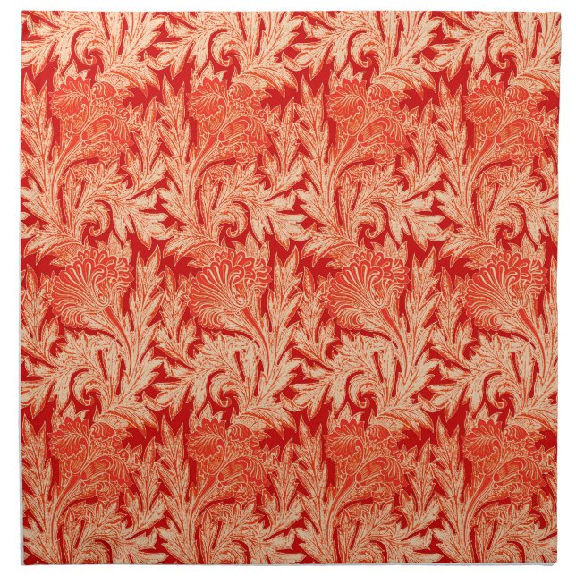 Jacobean Flower Damask, Mandarin and Light Orange Cloth Napkin (Front)