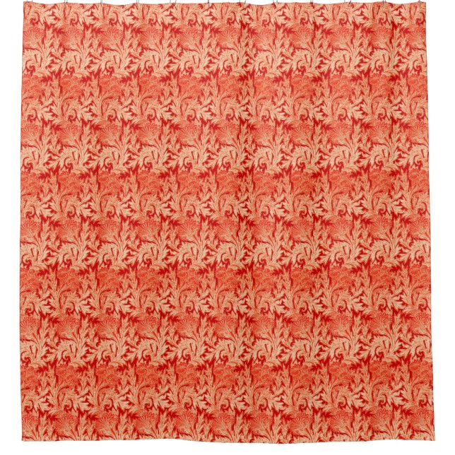 Jacobean Flower Damask, Mandarin and Light Orange Shower Curtain (Front)