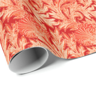 Jacobean Flower Damask, Mandarin and Light Orange Wrapping Paper