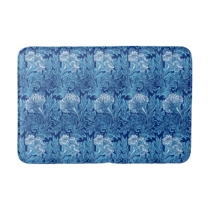 Jacobean Flower Damask, Navy, Sky Blue and White Bathroom Mat