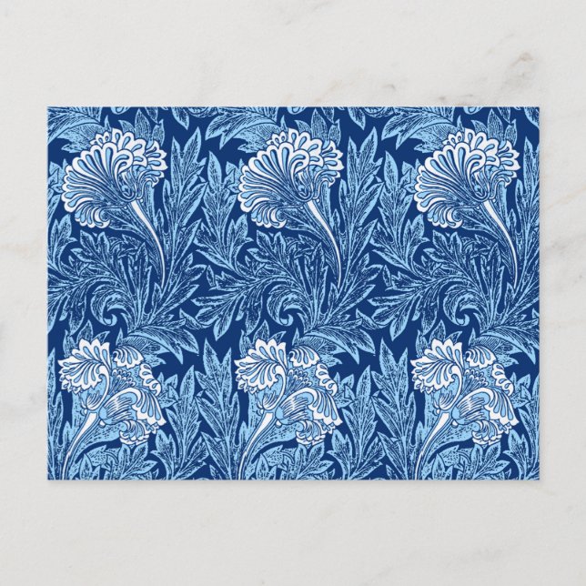Jacobean Flower Damask, Navy, Sky Blue and White Postcard (Front)