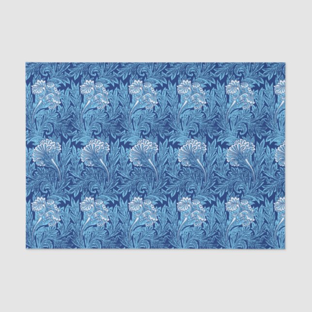 Jacobean Flower Damask, Sky Blue and White Tissue Paper (Front)
