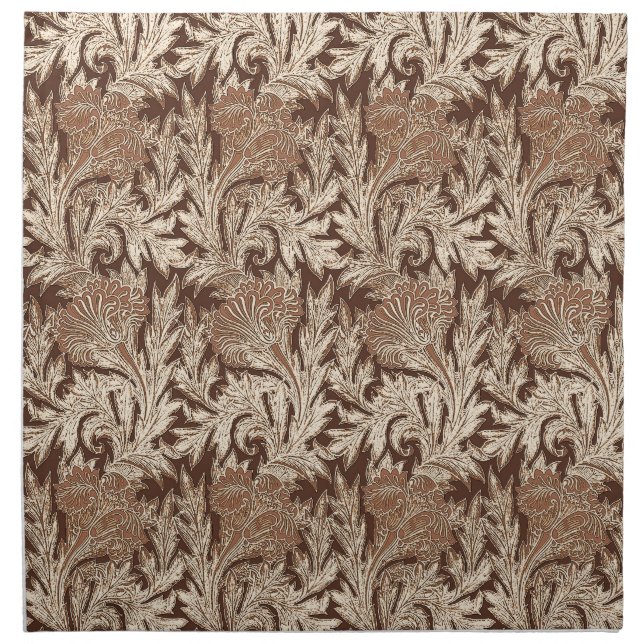 Jacobean Flower Damask, Taupe Tan and Cream Cloth Napkin (Front)
